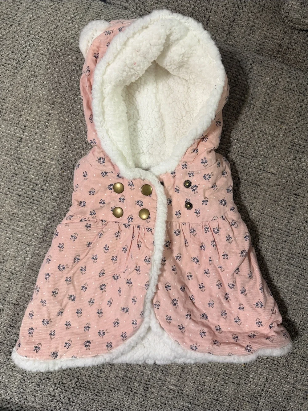 Girls' Pink Floral Sherpa-Lined Hooded Vest